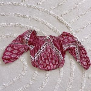 Show Me Your Mumu Peasant Top, Raspberry & White Pattern, Size M